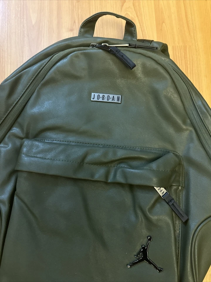 Jordan Regal Air Olive Green Faux Leather Unisex 13" Laptop Backpack - Image 3 of 4