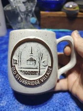 VTG Onion River Pottery Stoneware Mug Old Sturbridge Village MA White Brown