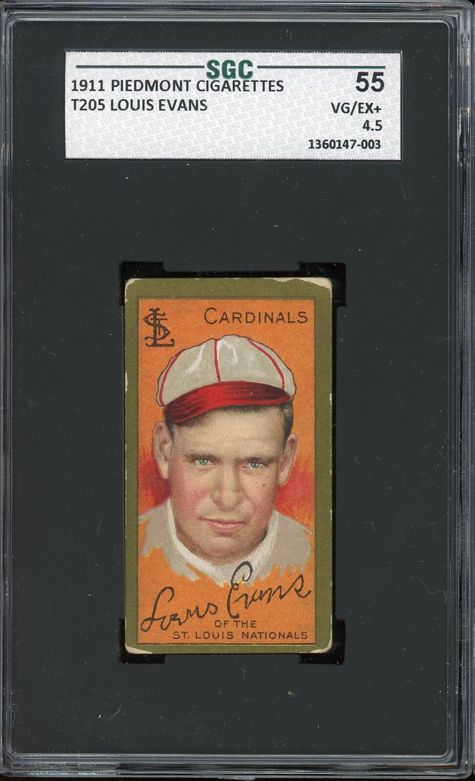 1911 T205 Gold Border Baseball Louis Evans SGC 4.5