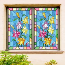 3D Yellow Flower ZHUA153 Window Film Print Sticker Cling Stained Glass UV Zoe