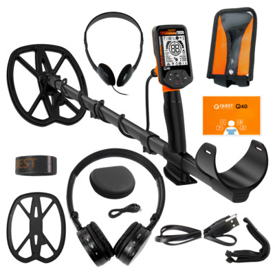 Quest Q40 Metal Detector with Raptor 11x9 TurboD Waterproof Search Coil
