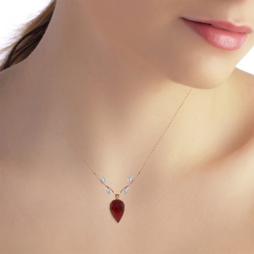 18K. GOLD NECKLACE WITH DIAMOND & BRIOLETTE DROP RUBY - Picture 10 of 14