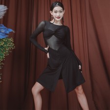 NEW Latin Ballroom Dance Dress Modern Salsa Waltz Standard Long Dress G836 Black