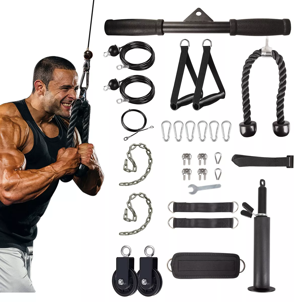 Fitness Cable LAT Pulley System Pull Down Machine Attachments
