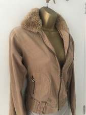 Playboy Brown Corduroy Long Sleeve Jacket Faux Fur Collar Uk 8 Eu 36