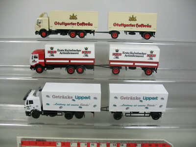 3x Herpa H0 LKW Mercedes-Benz MB: EKU+Hofbräu+Getränke Lippert #AJ393-0,5