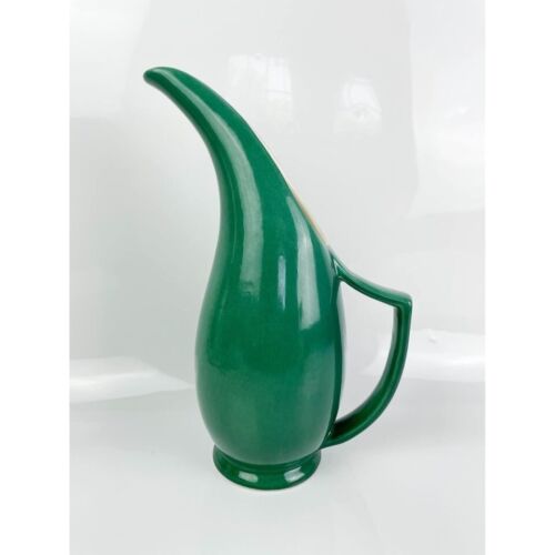Vintage Red Wing Lotus Blossom Green 2-Quart Narrow Spout Pitcher Jug - Picture 1 of 7