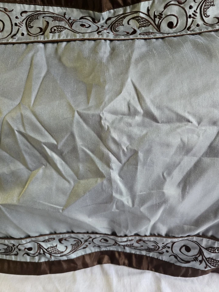 4pc Set Of Brown & Teal Embroidered Shams 2 Standard Pillow Shams & 2 Euro - Image 3 of 4