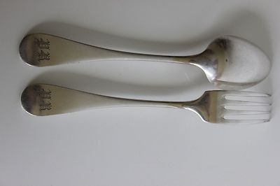 Couvert Christofle Uniplat Monogrammés – Fourchette Et Cuillère Argentées