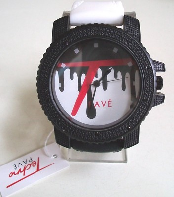 Men Techno Pave Black And White Silicone Band Fashion Dressy Casual Party Watch