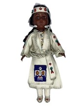 Vintage Souvenir Doll White Leather  Beads Dress, Baby Papoose Native American