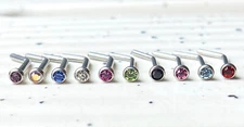 1pc L-Bend 20g Nose Ring Stud Screw Press-Fit CZ Gem 316L Surgical Steel