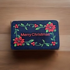 Merry Christmas Bathroom Kitchen Rug Red Green Black Poinsettas 18" x 30"