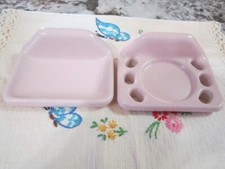 Vintage Pink Porcelain Wall Mounted Toothbrush with Cup Holder and Soap Dish Set