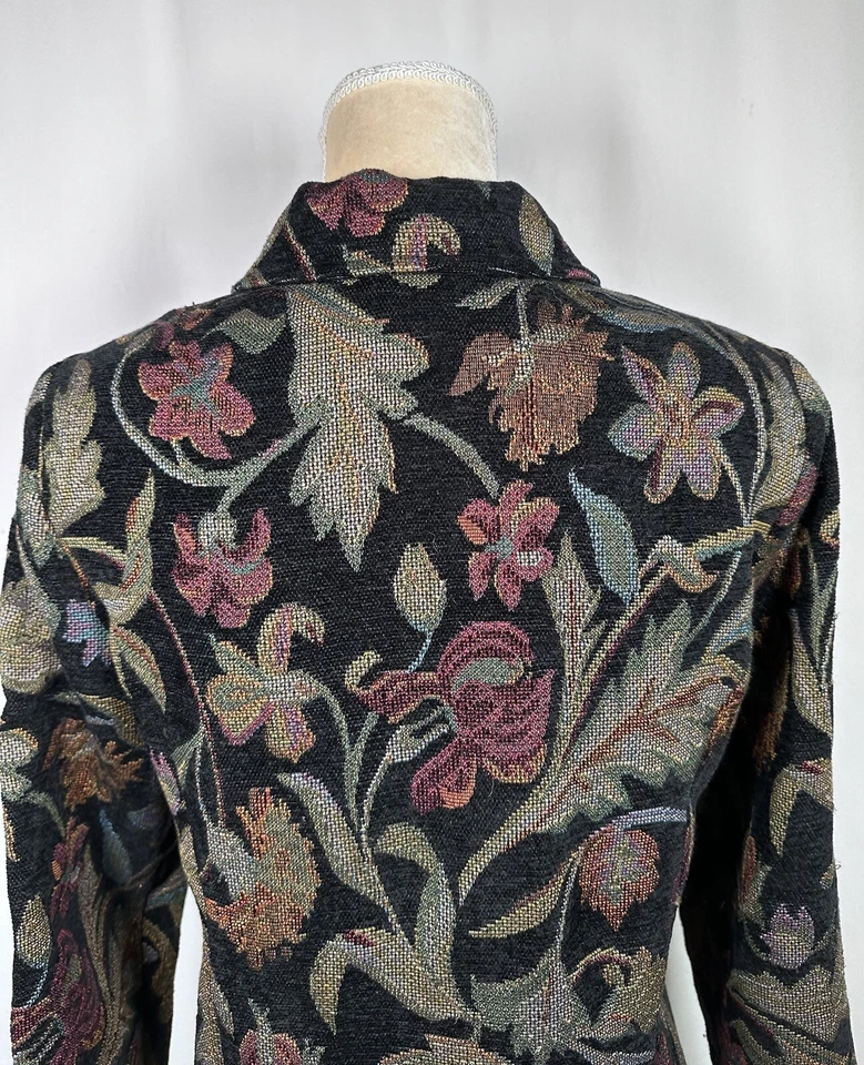 Portrait Jacket Blazer 8P Women Botanical Tapestry Zip Floral Black Vintage 90’ - Image 2 of 2