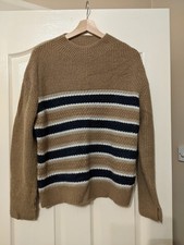 Womens Wool Blend Beige, Navy and White Striped Jumper Size M by Per Una 