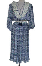 Vintage 80s Indigo Lites Dress One Size Accordian Pleated Grandma Cottagecore