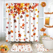 Bathroom Sets with Shower Curtain and Rugs, Set of 4, Fall Leaves