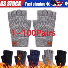 Winter Alpaca Wool Fingerless Gloves Thermal Men Knitted Half Finger Mitten Lot