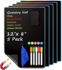 5 Pack Black Magnetic Dry Erase Board for Fridge, 12 X 8 Inch Whiteboard for Ref