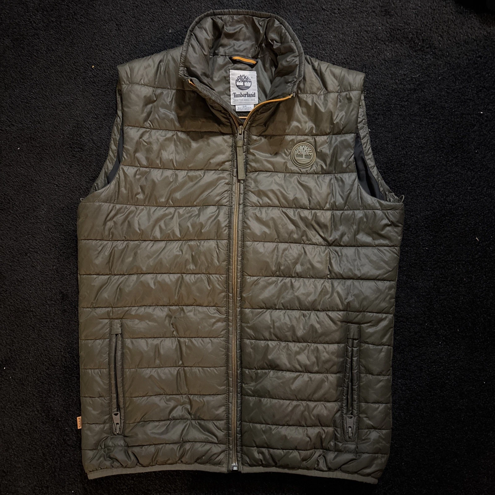 Timberland Lightweight Puffer Vest Full Zip Green With Orange Stitch Size S