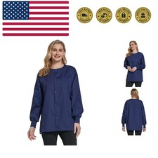 Women's Scrub Jacket Warm Up Snap Front Medical Uniform with 2 Pockets,Stretc...