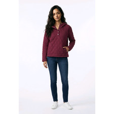 Lands' End Women's Quilted Pullover Hoodie Maroon Snap Neck Cotton Medium NWT