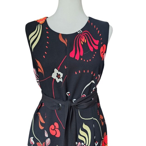 VERONIKA MAINE belted floral midi dress women size 12 statement retro 70s print - Picture 4 of 11