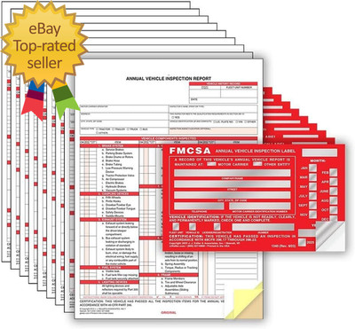 10-Pack  Annual Vehicle Inspection Report Form & Red FMCSA Label Aluminum
