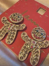 I Am Christmas Dangling Rhinestone Gingerbread Earrings! NEW!! Christmas Jewelry