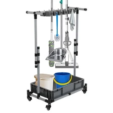 Rolling Cleaning Cart with Mop & Broom Organizer,Movable Floor-Mounted Mop Ra...