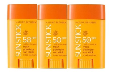 3Pcs Nature Republic California Aloe Fresh Sun Stick SPF50+ (US Exclusive)