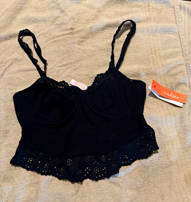 colsie Women s Black Lace Wireless Bralette Bra, Size S, Adjustable Straps