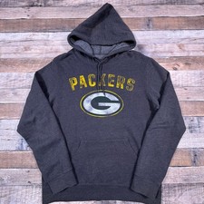 NFL Team Apparel Mens Green Bay Packers Hoodie Charcoal Gray Medium Logo Fleece