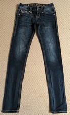 Rock Revival Womens Size 24 Blue Denim Lam Skinny Jean Pants With Rhinestones 24