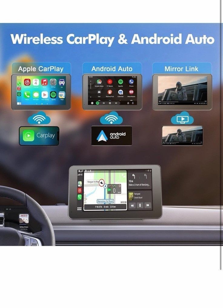 Console multimédia 7 pouces avec fonctions CarPlay sans fil et Android Auto