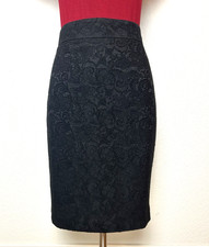 ANN TAYLOR Pencil Skirt Womens Size 4 Black Lace Lined Back Slit Zipper