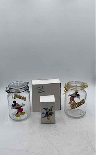 Disney Mickey Mouse Goodies Cookie Jars & Keepsake Ornament And Plate Lot Of 4