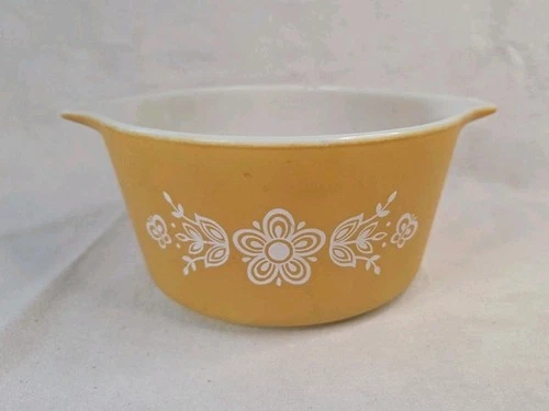 Vintage Pyrex Butterfly Gold #473 1 Quart Casserole Dish Flowers