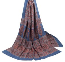Sushila Vintage Ajrakh Hand Block Dupatta Steel Blue PureCotton Long Stole Hijab