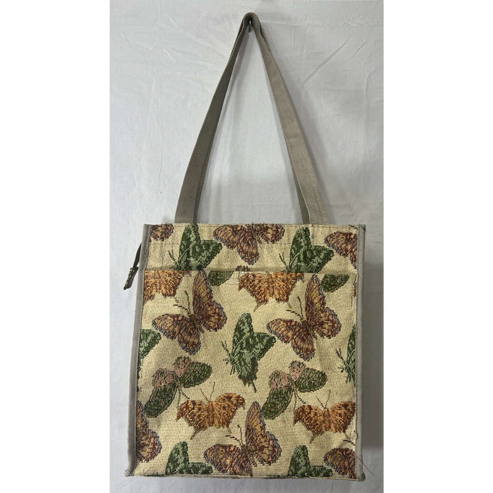 复古 80 年代挂毯蝴蝶托特包钱包手提包拉链口袋尼龙手柄 — 第 4/4 张图片