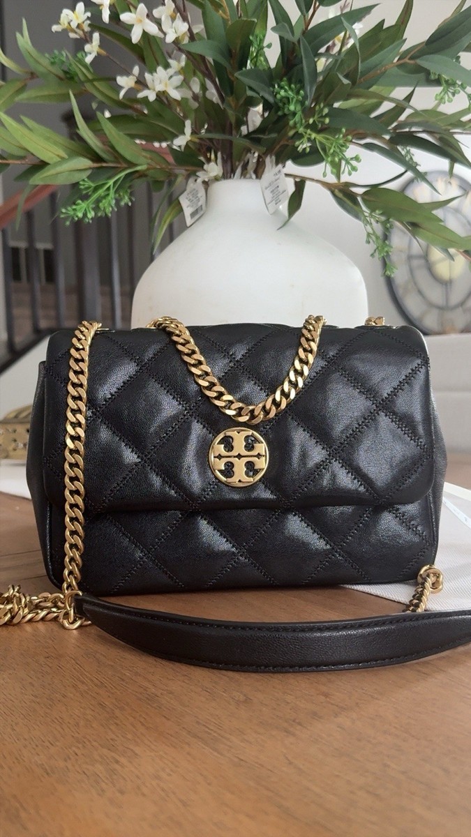 New Tory Burch Willa Black Diamond Quilted With Gold Hardware