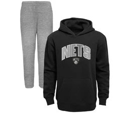 Preschool Black/Heather Gray Brooklyn Nets Double Up Pullover Hoodie & Pants Set