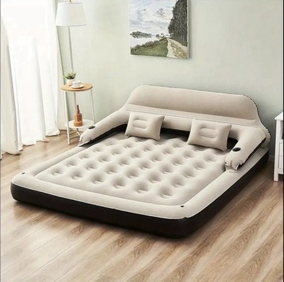 Aufblasbare Matratze für 2 Personen, Queen Size PVC Luftbett mit Kopfteil/Kissen