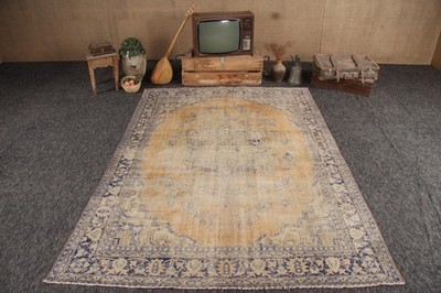 6,6x9,1 ft Turkish Vintage Rug, Large Rug, Blue Wool Rug