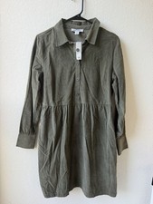 Nine West Jeans Women’s Green Shirt Dress M 100% Cotton Collared Button Front