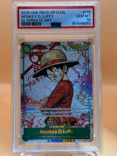 2025 ONE PIECE MONKEY D LUFFY OP13-118 CARRYING ON HIS WILL SEC ALT ART PSA 10