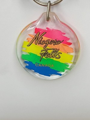 Niagara Falls Canada Keychain Key Ring Bright Colorful Souvenir Gold Letters Vtg