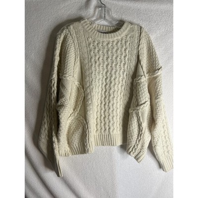 Neutral Ground Cream Cable Knit Sweater Chunky Crew Neck Pullover MSW1079 Large