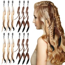Geyoga 12 Pcs Clip in Hair Feathers with Beads, Boho Feather Hair Clips for Wome